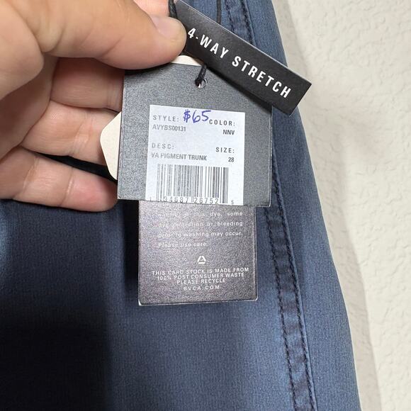 RVCA Mens Size 28 VA Pigment Trunk Board Shorts Navy Tie Front Stretch - Picture 7 of 12